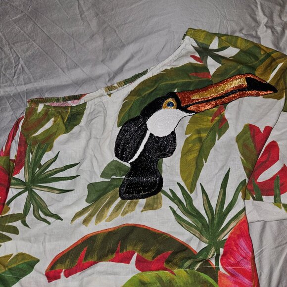 Rare  Farm Rio One-Shoulder Spring Forest Embroidered Toucan Linen Sz L - Picture 12 of 12
